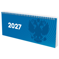 картинка Планинг датированный 2027 285х112 мм, STAFF, гребень, картонная обложка, 64 листа, "Символика РФ", 117853 в разных цветах с печатью логотипа.
